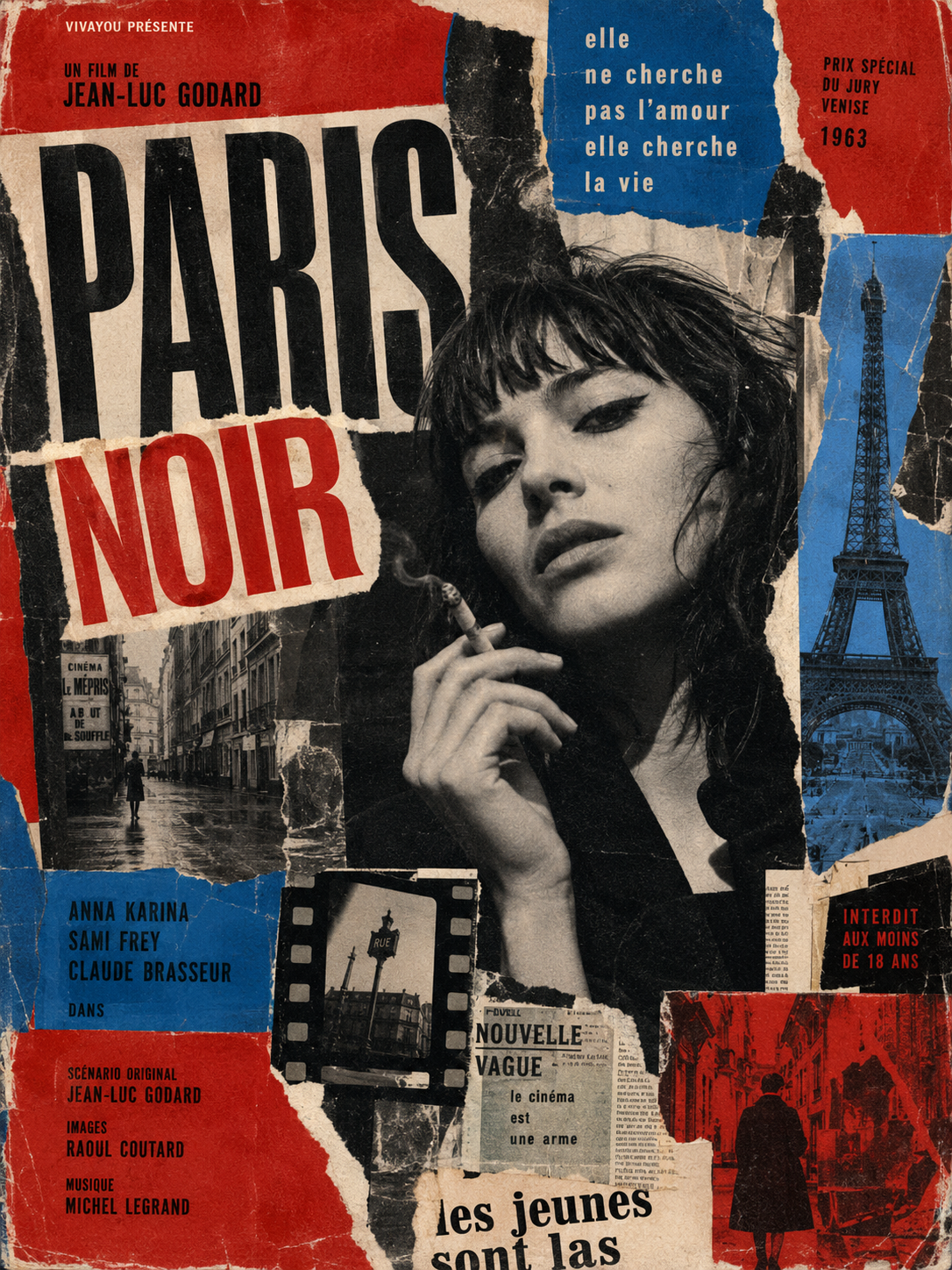 Póster vintage de cine francés New Wave — Image 2 (3:4)