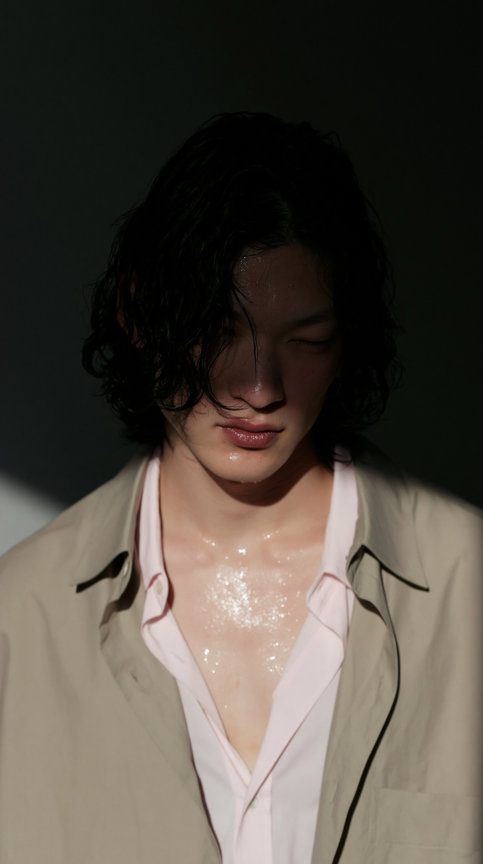 Editorial Fashion Portrait of a Man with Wet Hair — Midjourney v8 (9:16)