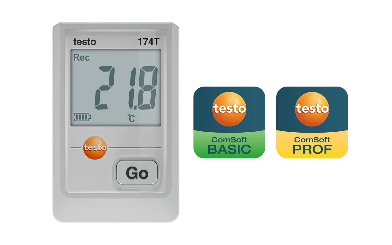 testo 174 T com suporte de parede e cabo de dados USB-C