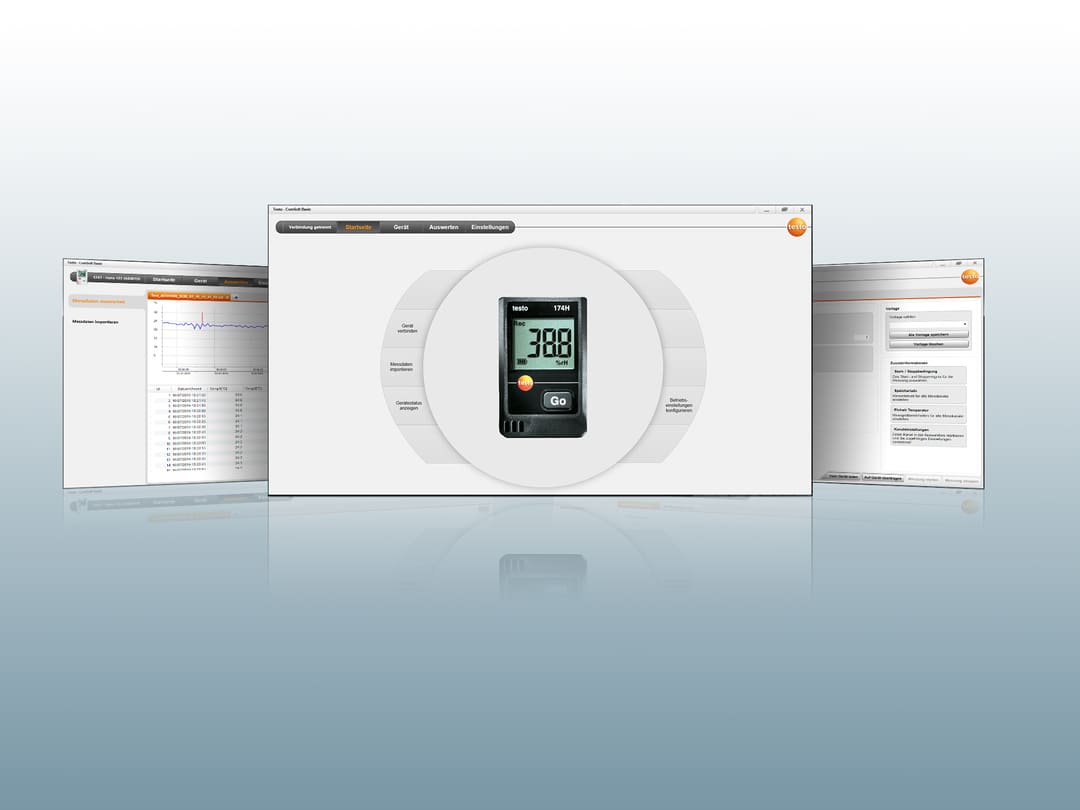 Tela do software testo ComSoft exibindo gráfico e tabela de medições