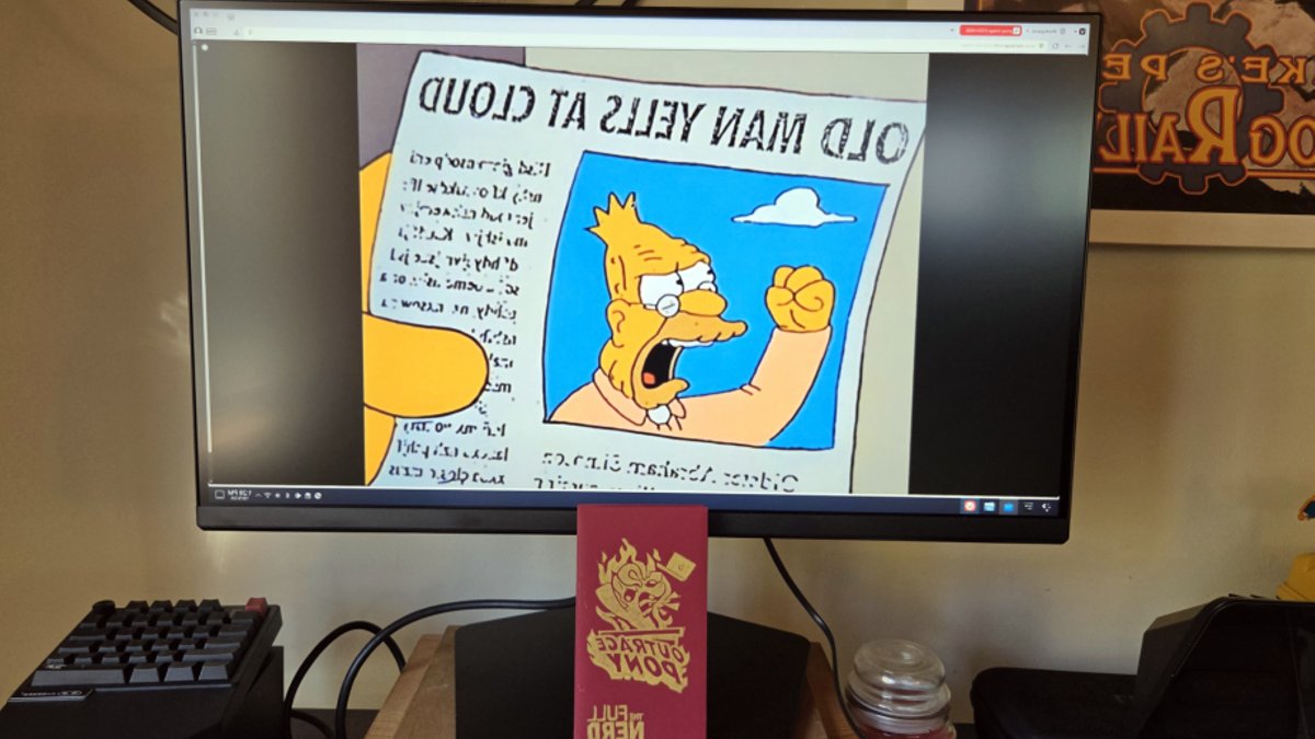 Samsung G80HF monitor (old man yells at cloud meme).