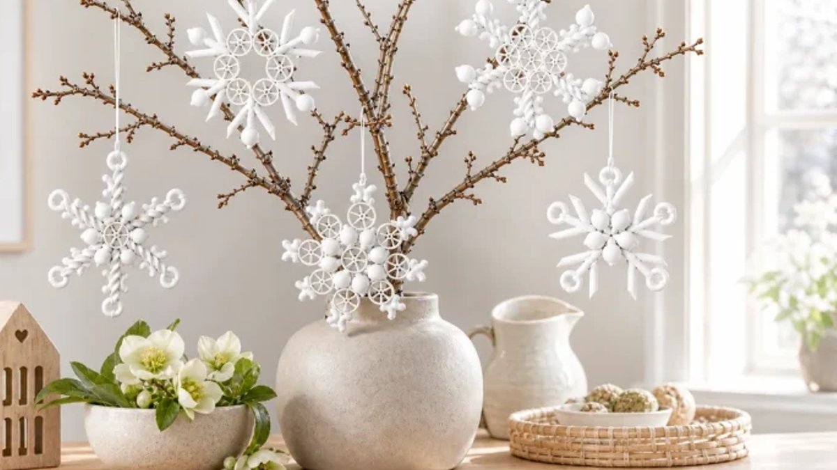 Pasta snowflake ornaments: pantry pasta turns into gorgeous winter decor.