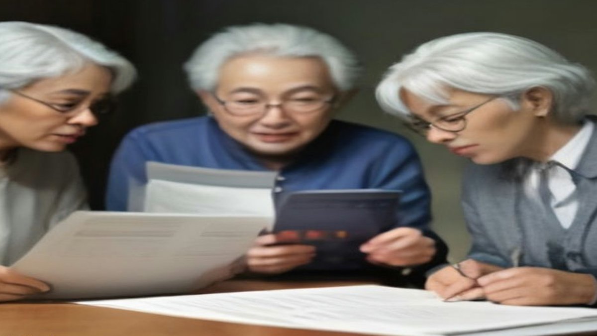 Diverse seniors reviewing retirement papers.