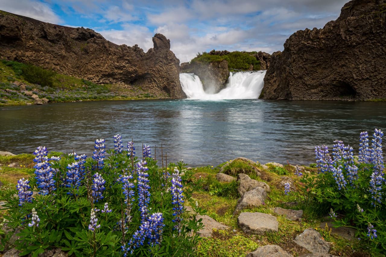 Hjálparfoss Waterfall