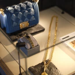 An elegant onboard display of fine jewelry and accessories from The Ritz-Carlton Yacht Collection