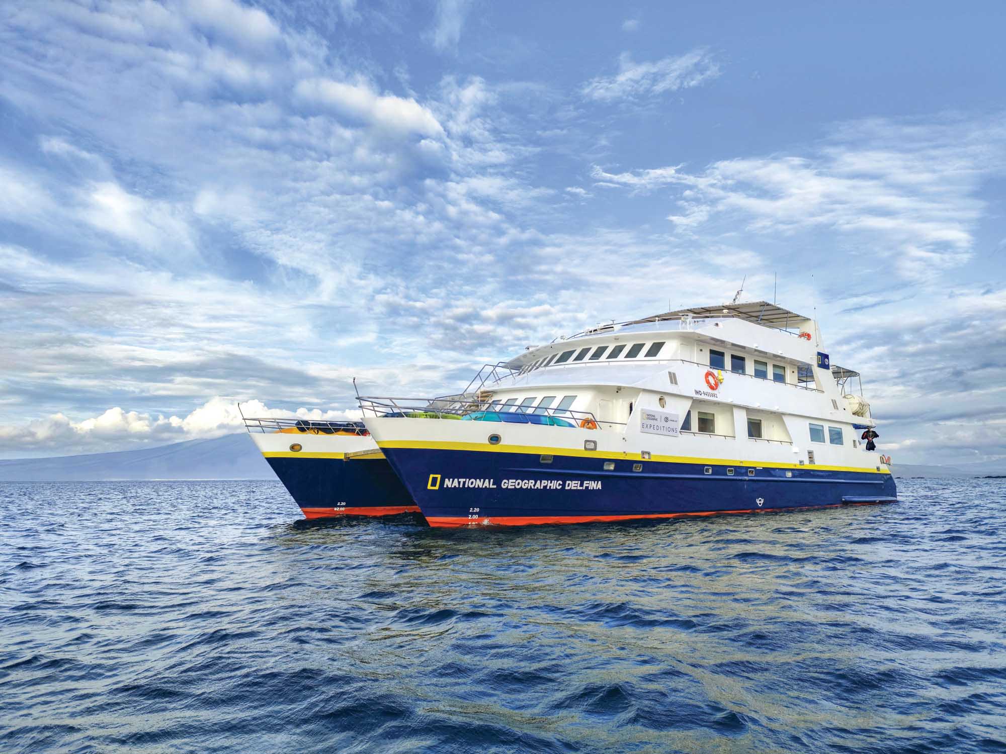The National Geographic Delfina, a luxury expedition cruise ship operated by Lindblad