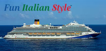 A large modern cruise ship identified as Carnival Firenze sailing on open ocean waters under clear