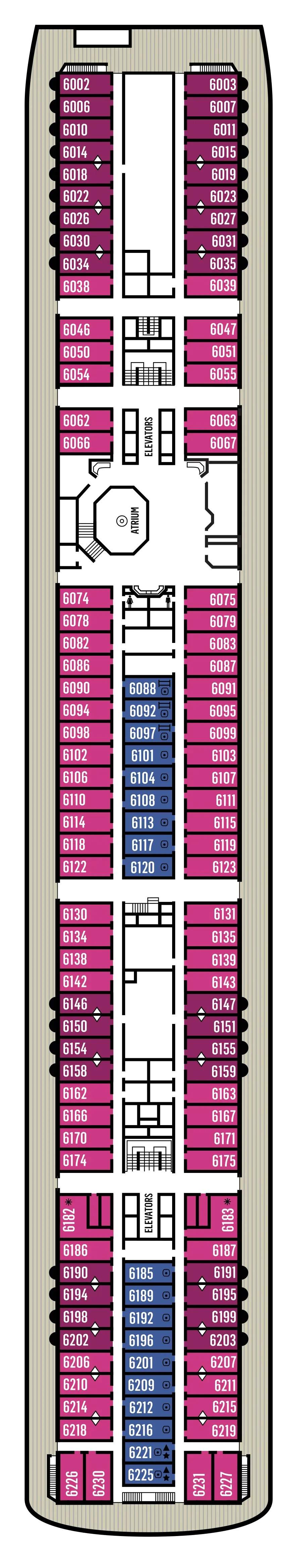 A detailed deck plan layout of a Celestyal Cruises ship showing numbered cabin locations, public