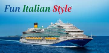 A large modern cruise ship from Carnival Cruise Lines sails on blue ocean waters, featuring