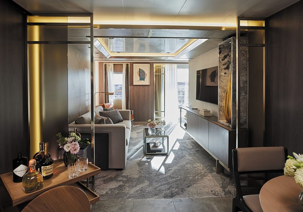 A luxurious and elegantly appointed suite aboard Regent Seven Seas Cruises, featuring