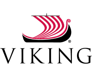 Viking Cruises logo with stylized ship and magenta striping