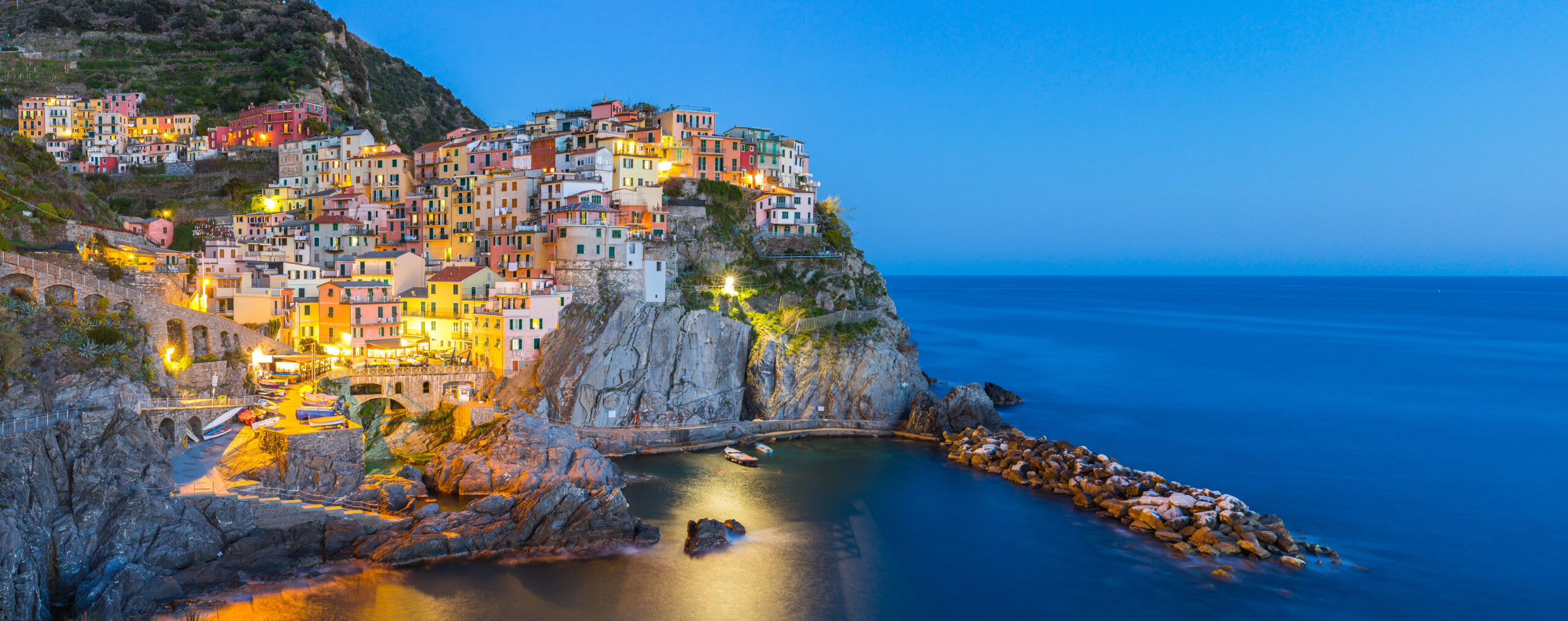 Manarola Cinque Terre Coastal Village at Twilight