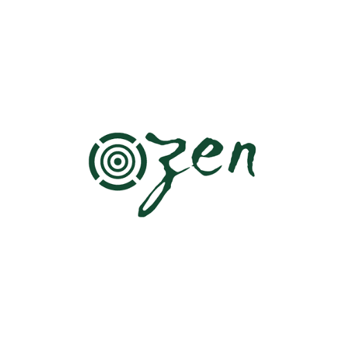 Ogen logo with concentric circles and stylized text in dark green