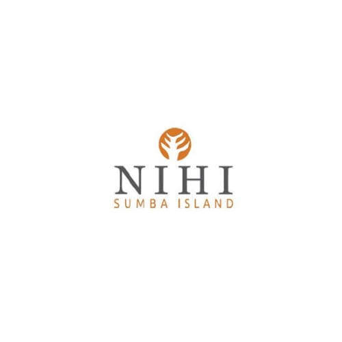 Nihi Sumba Island logo with orange leaf icon and gray text