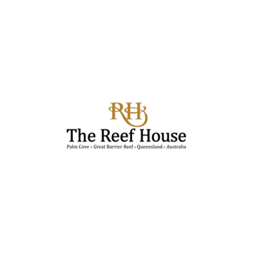 The Reef House logo with gold monogram and text for Palm Cove, Queensland, Australia