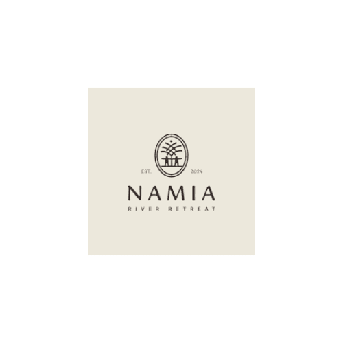 Namia River Retreat logo with oval emblem and establishment dates on cream background