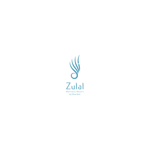 Zulal logo with stylized blue feather design and text
