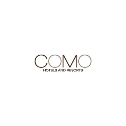 COMO Hotels and Resorts logo with stylized circular letterforms in brown and gray