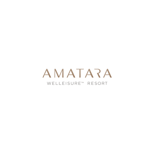 Amatara Welleisuure Resort logo in tan text on light background