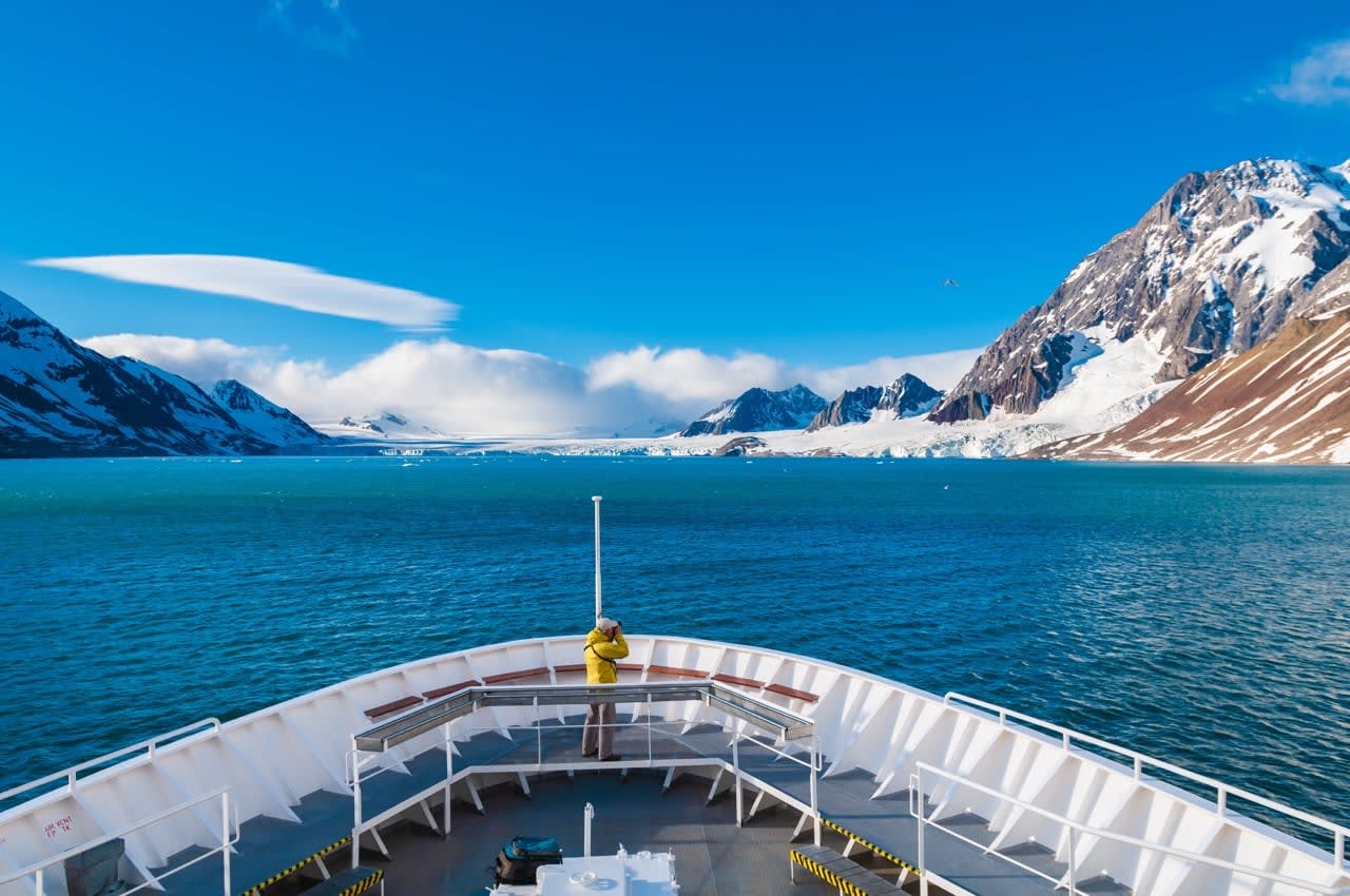 Cruise Ship Bow in Svalbards Arctic Fjords Svalbard Circumnavigation