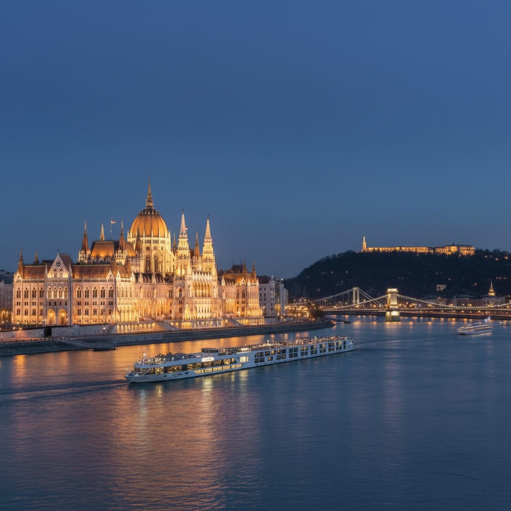 Budapest_at_night Illuminated Budapest Parliament building reflected in the Danube River at night