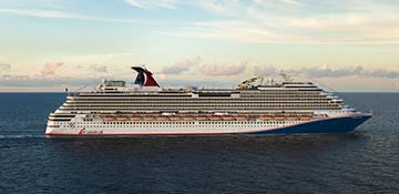 Carnival Dream Cruise Ship at Sea A large modern cruise ship photographed from the side while at sea, displaying the distinctive