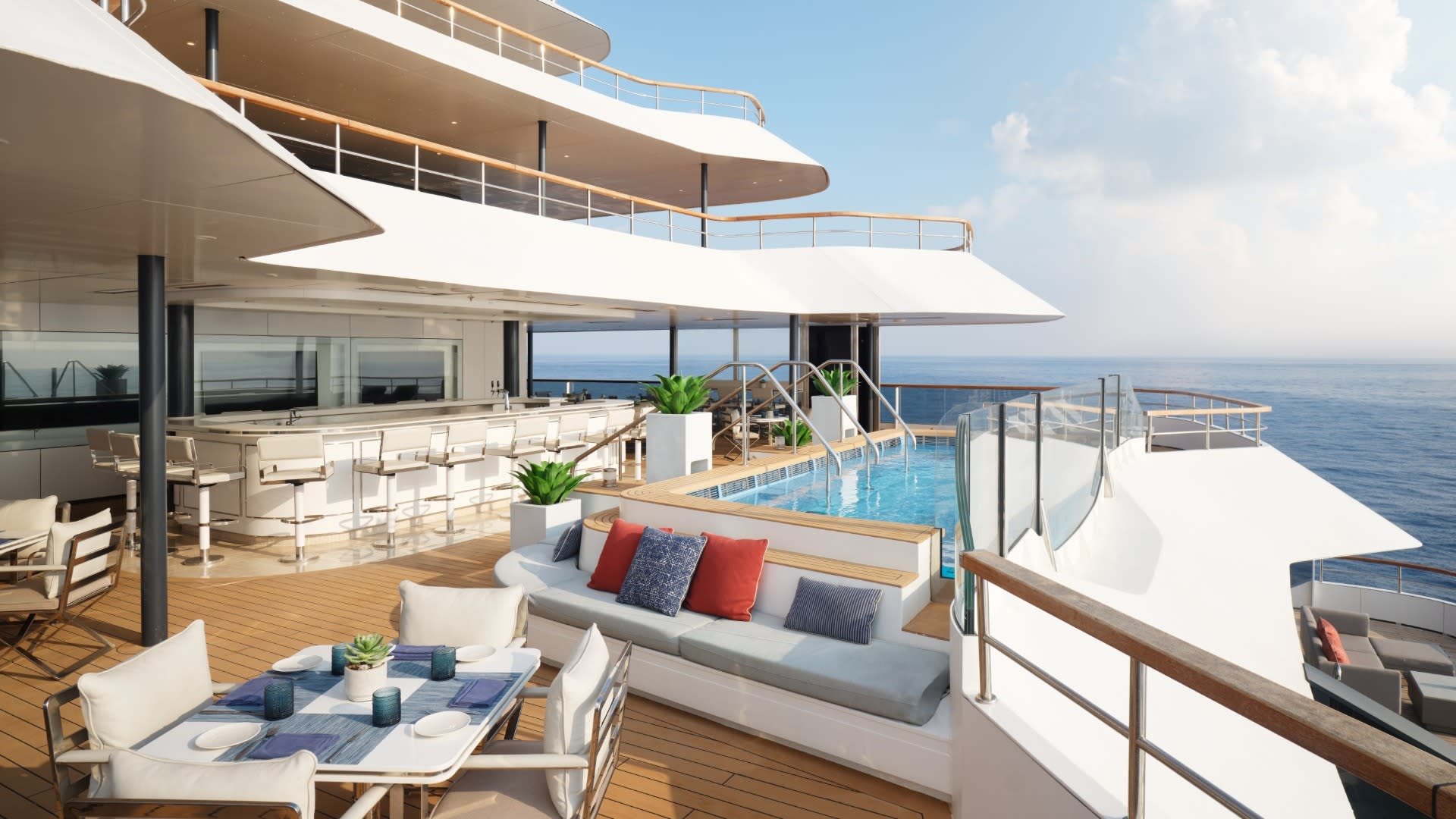 Ritz-Carlton Yacht Collection suite deck with pool and ocean views