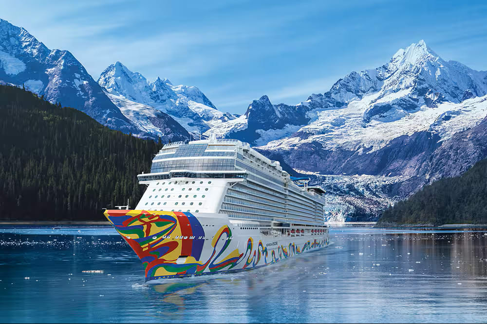 Norwegian Encore cruising past glaciers in Alaska