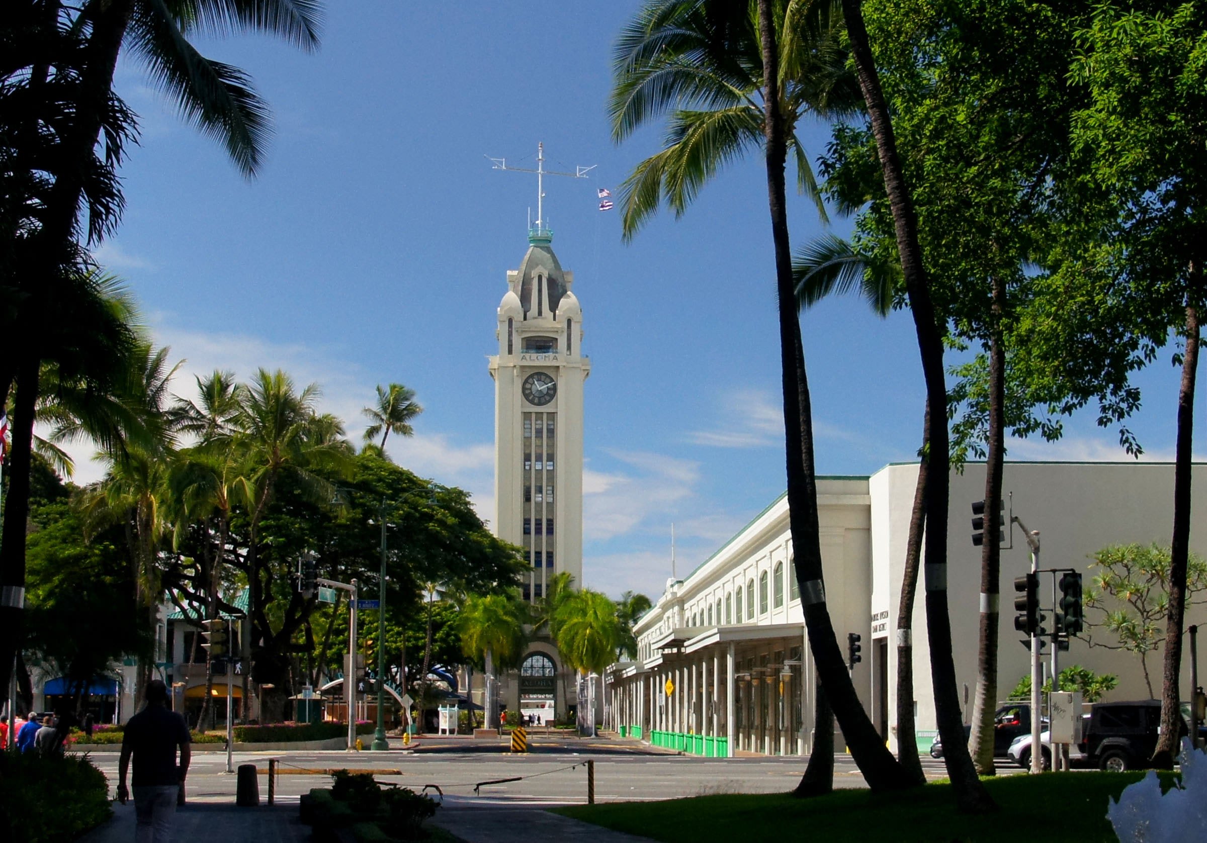 Aloha Tower on the Honolulu waterfront near the cruise piers