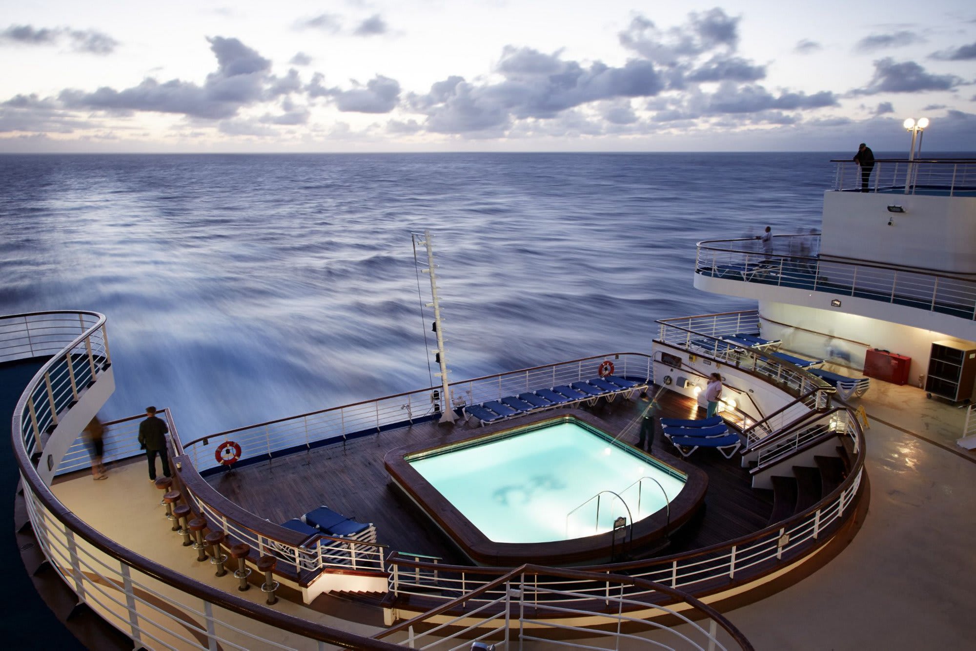 Aft terrace pool and tiered decks at the stern of Grand Princess