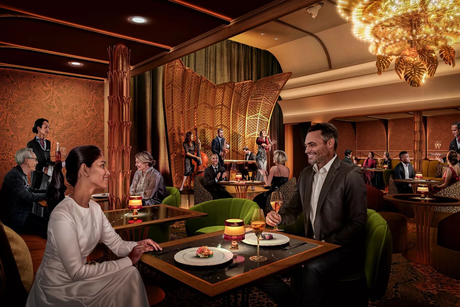 Rendering of guests dining at Hollywoodland Supper Club on Legend of the Seas