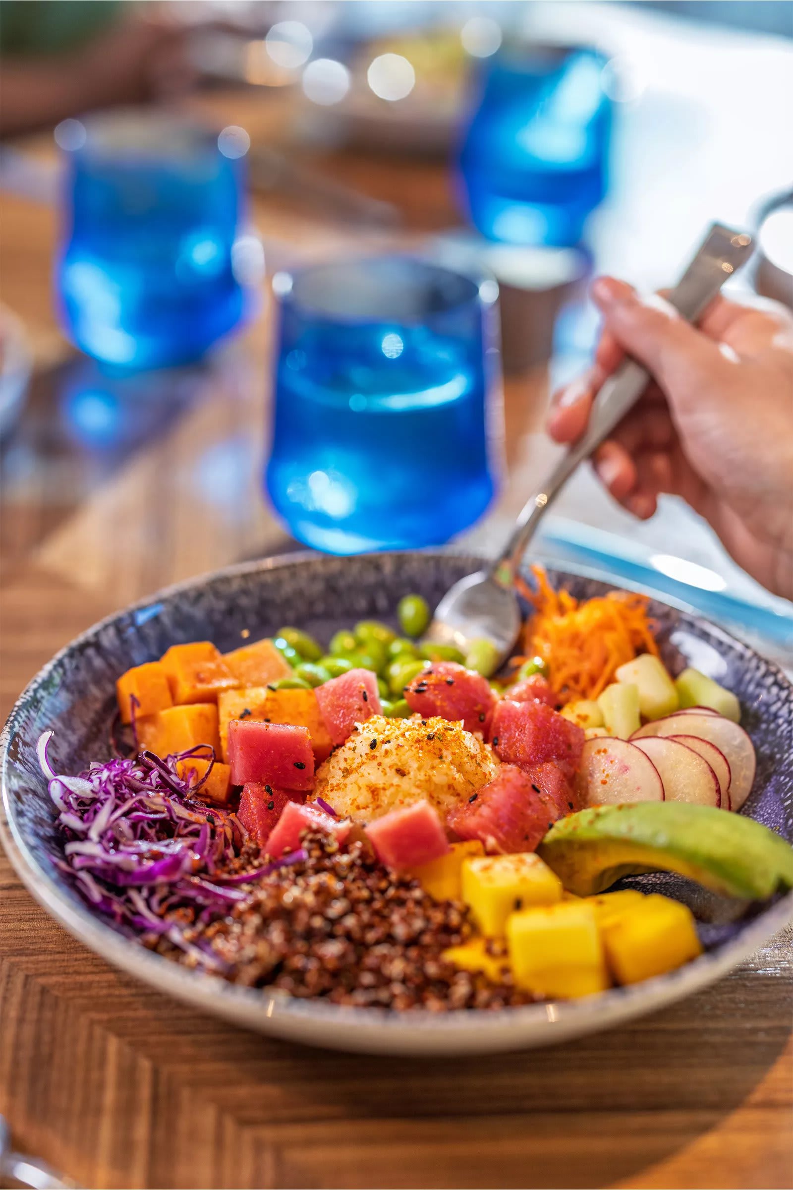 Healthy grain bowl from Pier 7 in the Surfside neighborhood