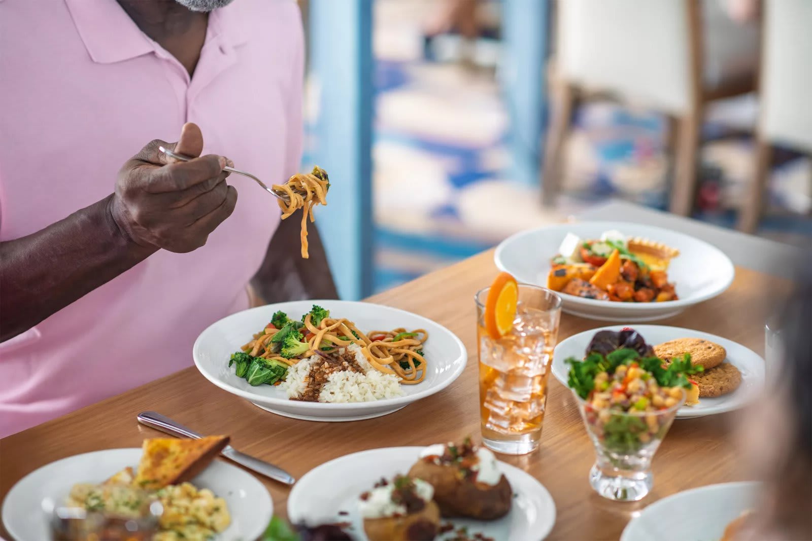Plates of food from the Windjammer Marketplace buffet