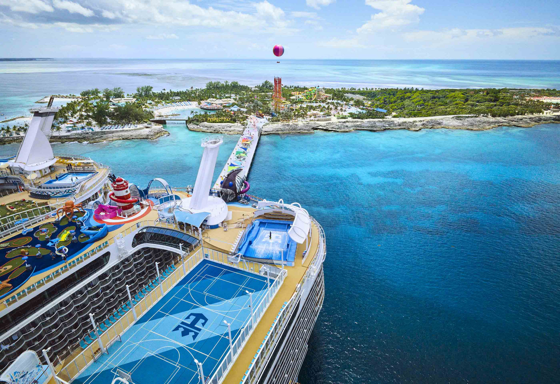 Utopia Of The Seas Aft Aerial Boardwalk Cococay The Boardwalk on Utopia of the Seas