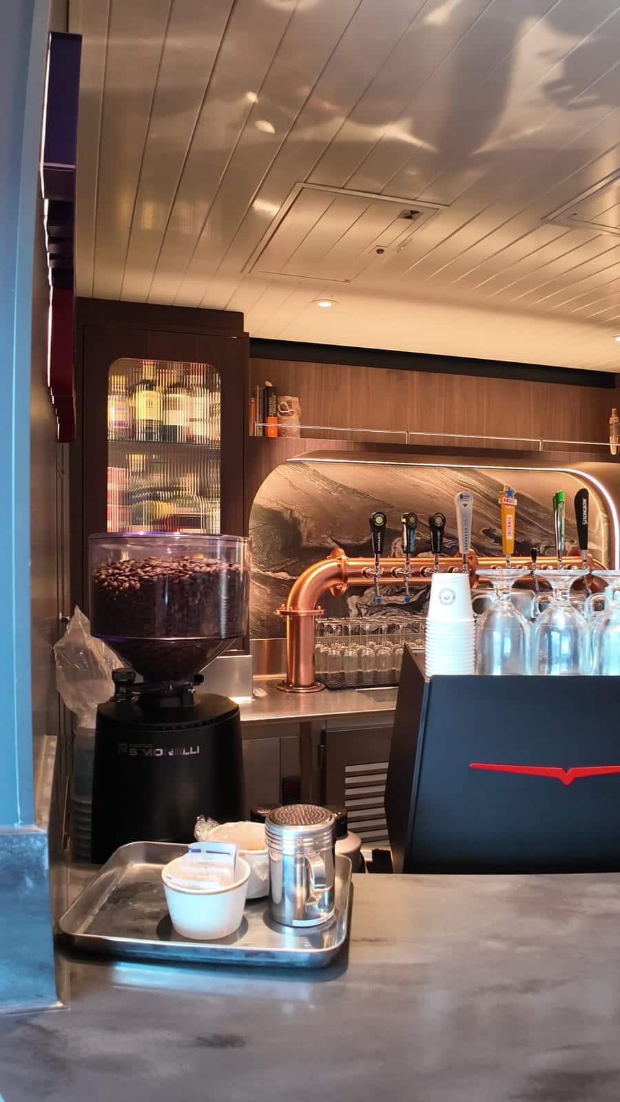 Draught Haus bar on Valiant Lady with beer taps and a new espresso setup