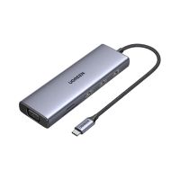 ตัวแปลง UGREEN 10-in-1 USB-C to USB3.0*3 + HDMI + VGA + LAN + TF/SD+AUX3.5mm Hub with PD (Alu Gray) (15601) Converter