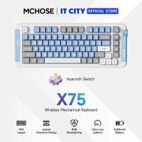 คีย์บอร์ดเกมมิ่ง MCHOSE GAMING KEYBOARD TRI-MODE X75 HYACINTH LINEAR-SW BLUE GREY SIZE 75% Gaming Keyboard