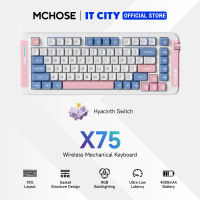 คีย์บอร์ดเกมมิ่ง MCHOSE GAMING KEYBOARD TRI-MODE X75 HYACINTH LINEAR-SW PINK BLUE SIZE 75% Gaming Keyboard