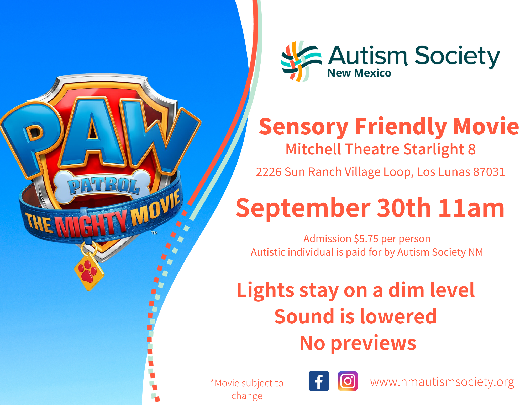 LOS LUNAS: Sensory Friendly Movie: Paw Patrol: A Mighty Movie Image
