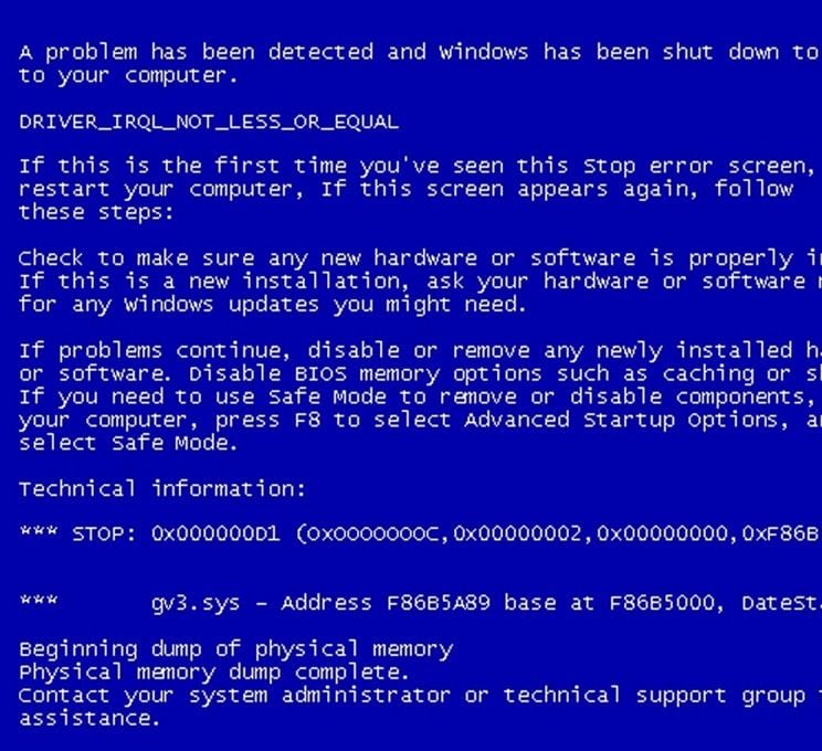 Error Blue Screen Of Death Windows Blue Screen Errors