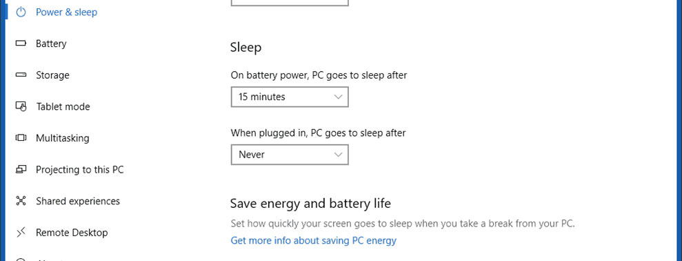 power sleep options
