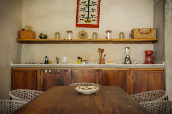 Cocina de la Villa Noyollo, con acabados modernos y equipada.