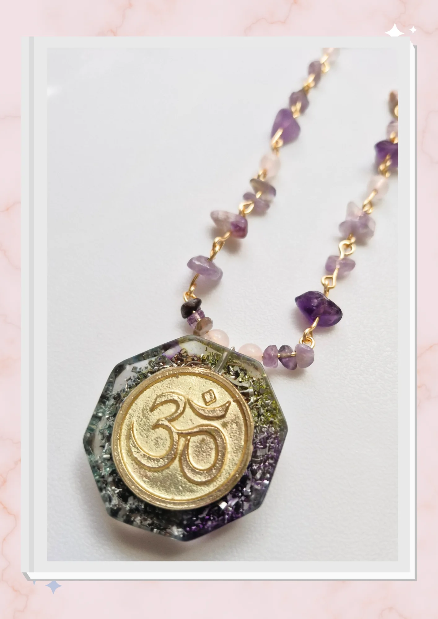 Collar OM, Amatista y Cuarzo Rosa