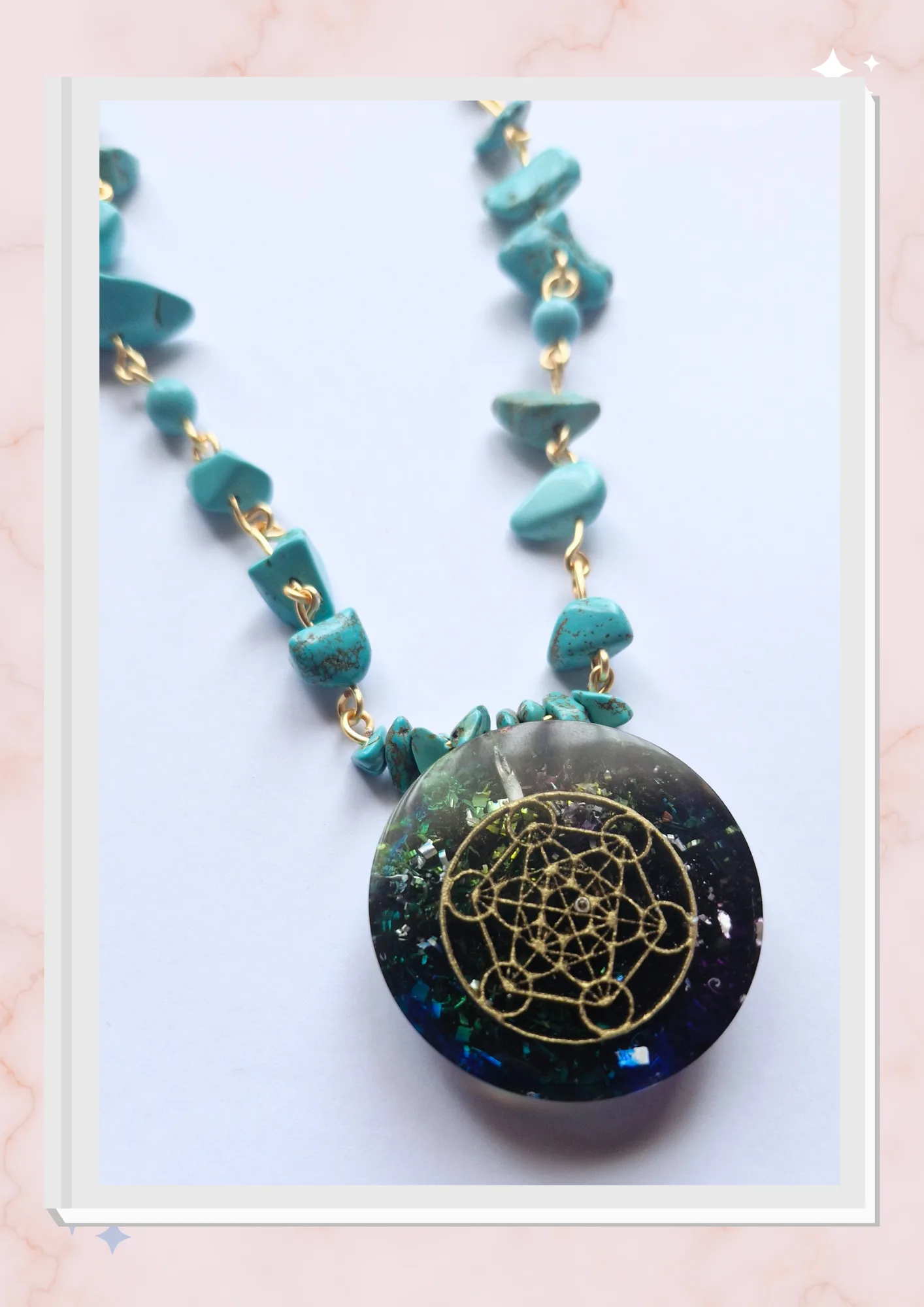 Collar Cubo de Metatrón, Turquesa
