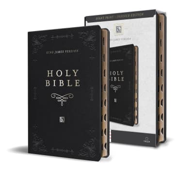 KJV Holy Bible, Giant Print Thinline Large format, Black Premium Imitation Leath er with Ribbon Marker, Red Letter, and Thumb Index by ORIGIN