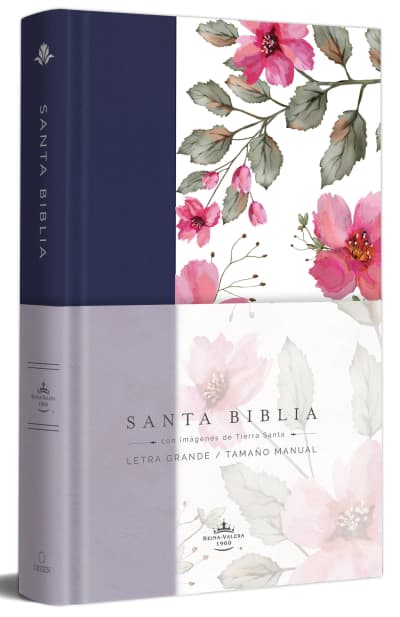 Biblia RVR 1960 letra grande. Tapa dura tela azul púrpura con flores tamaño manu al / Bible RVR 1960 Handy Size Hardcover Cloth with Purple Blue Flowers by Reina Valera Revisada 1960