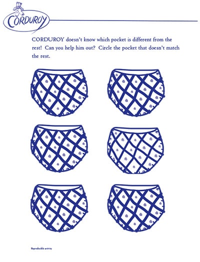 Find the pocket that's different from the rest in this Corduroy activity