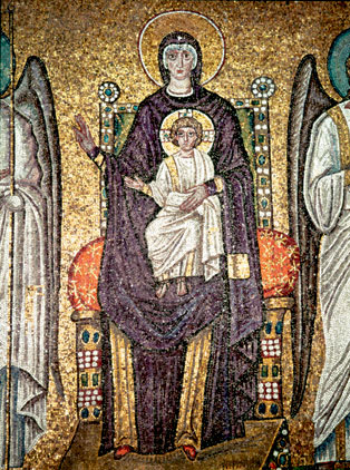 Sixth-century Byzantine Virgin and Child in the Church of Sant’Apollinare Nuovo, Ravenna.