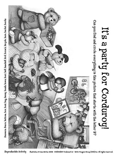 Find all the objects that start with B in this Corduroy activity