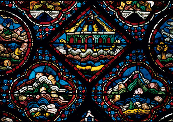 Stained glass window depicting Noah’s Ark in Chartres Cathedral